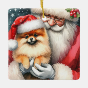 Personalized Santa with Pomeranian Christmas Ceramic Ornament