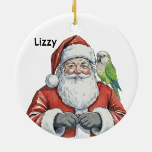 Personalized Santa with Quaker Parrot Ceramic Tree Decoration