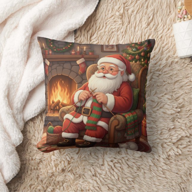 Personalized "Santa's Cozy Knitting Nook" Cushion (Blanket)