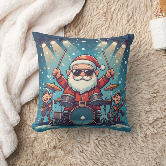 Personalized Santa's Drumming Rock Band  Cushion (Blanket)