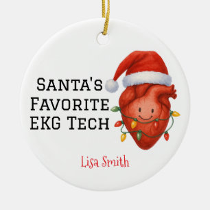Personalized Santa's EKG Tech  Ceramic Tree Decoration