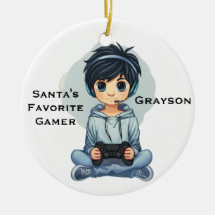 Personalized Santa's Favorite Video Gamer Ceramic Tree Decoration