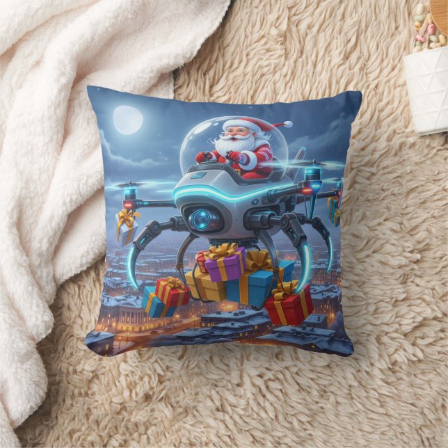 Personalized Santa's High-Tech Delivery Drone Cushion (Blanket)
