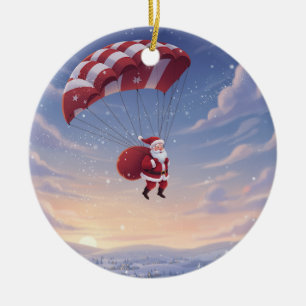 Personalized Santa's Skydiving Ceramic Tree Decoration