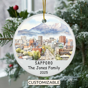 Personalized Sapporo Ornament, Japan Ceramic Tree Decoration