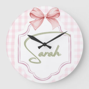 Personalized Sarah Baby Girl Nursery Bow&Gingham Large Clock