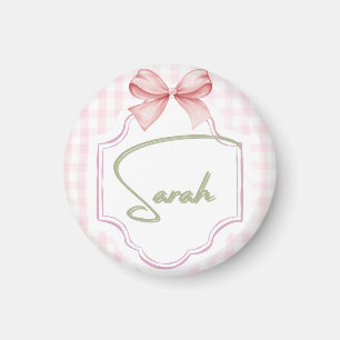 Personalized Sarah Baby Girl Nursery Bow&Gingham Magnet