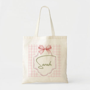 Personalized Sarah Baby Girl Nursery Bow&Gingham Tote Bag