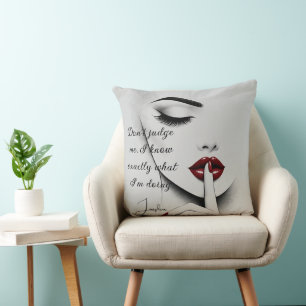 Personalized Sassy Quote Red Lips Beauty Glam Chic Cushion