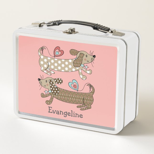 Personalized Sausage Dog Dachshund Metal Lunch Box (Front)