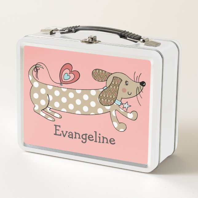 Personalized Sausage Dog Dachshund Metal Lunch Box (Front)