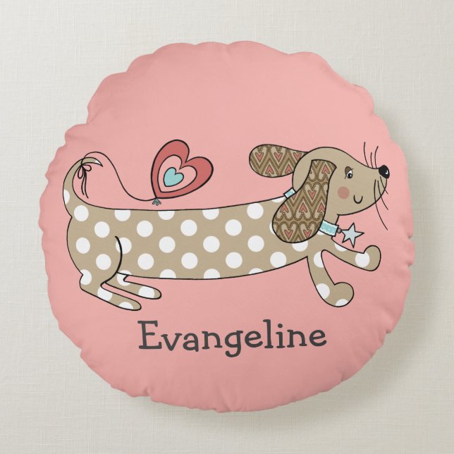 Personalized Sausage Dog Dachshund Round Cushion (Front)