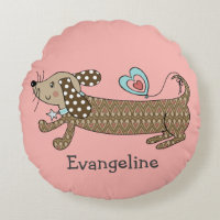 Personalized Sausage Dog Dachshund Round Cushion