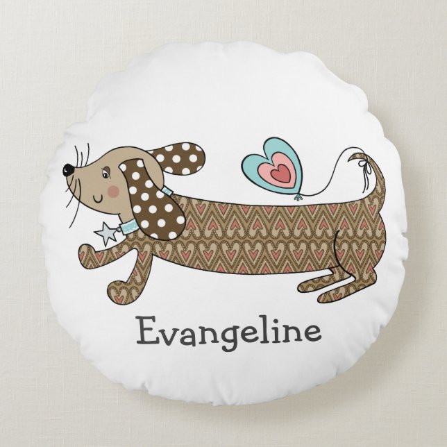 Personalized Sausage Dog Dachshund Round Cushion (Front)