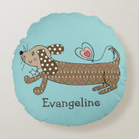 Personalized Sausage Dog Dachshund Round Cushion