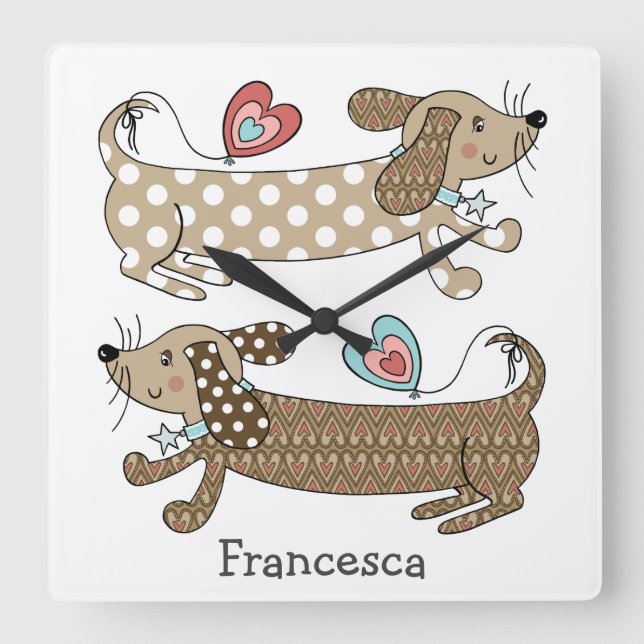 Personalized Sausage Dog Dachshund Wall Clock (Front)