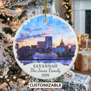 Personalized Savannah Ornament, Georgia Ceramic Tree Decoration
