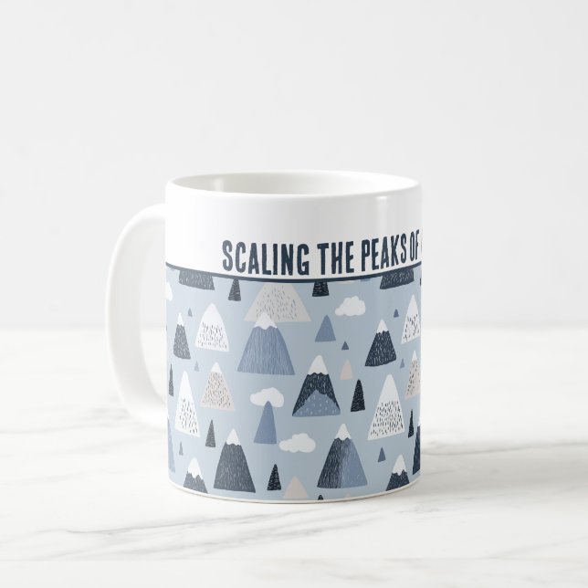 Personalized "Scaling the Peaks of Coziness"  Coffee Mug (Front Left)