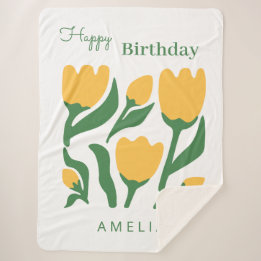 Personalized Scandi Floral Birthday Sherpa Blanket