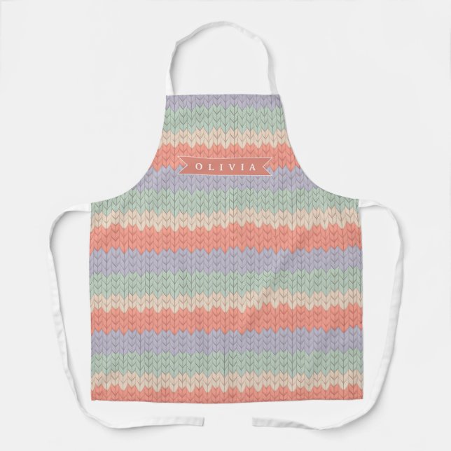 Personalized Scandinavian Pastel Knit Pattern Name Apron (Front)