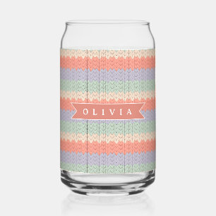 Personalized Scandinavian Pastel Knit Pattern Name Can Glass