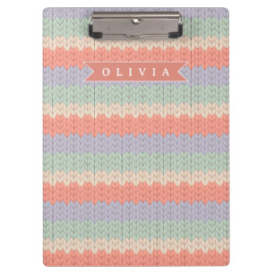 Personalized Scandinavian Pastel Knit Pattern Name Clipboard