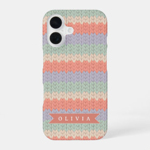 Personalized Scandinavian Pastel Knit Pattern Name iPhone 16 Case