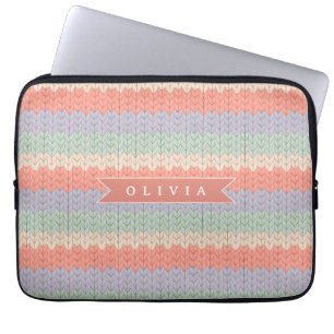 Personalized Scandinavian Pastel Knit Pattern Name Laptop Sleeve