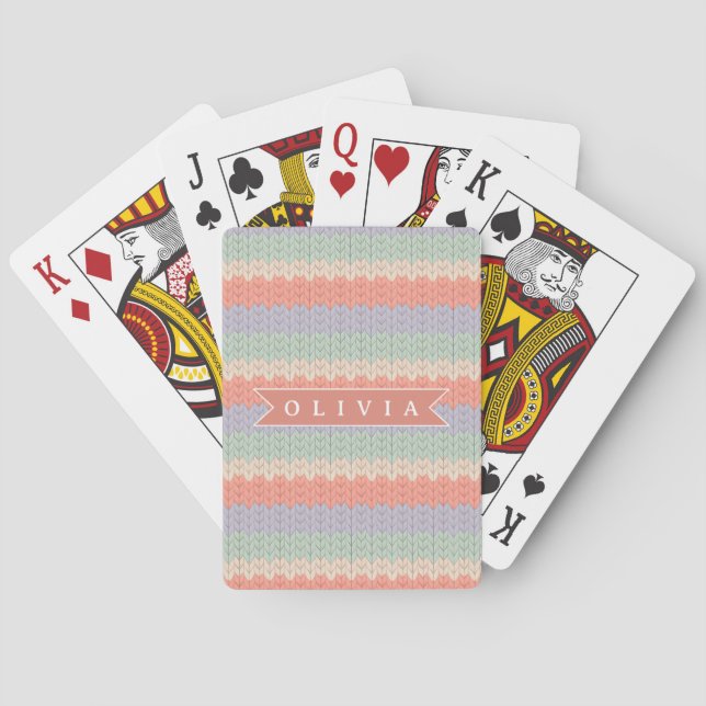 Personalized Scandinavian Pastel Knit Pattern Name Playing Cards (Back)
