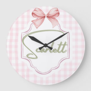 Personalized Scarlett Baby Girl Nursery Gingham Large Clock