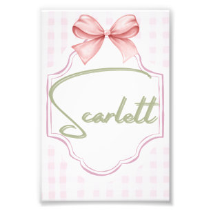 Personalized Scarlett Baby Girl Nursery Gingham  Photo Print