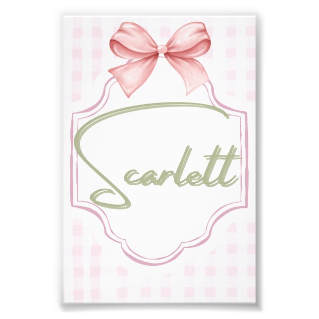 Personalized Scarlett Baby Girl Nursery Gingham  Photo Print (Front)