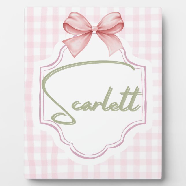 Personalized Scarlett Baby Girl Nursery Gingham  Plaque (Front)