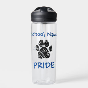 Personalized School Pride Black Paw Print Water Bottle