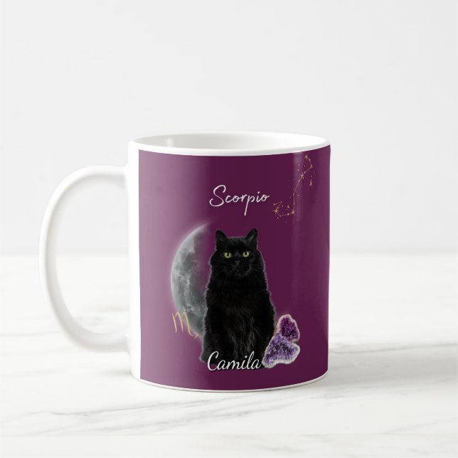 Personalized Scorpio Cat Mug with Name (Left)