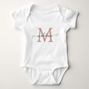 Personalized Script Name Monogram Dusty Rose Baby Bodysuit