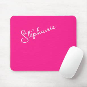 Personalized Script Name Stylish Bright Hot Pink Mouse Pad