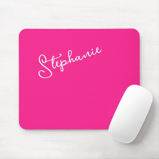 Personalized Script Name Stylish Bright Hot Pink  Mouse Pad (With Mouse)