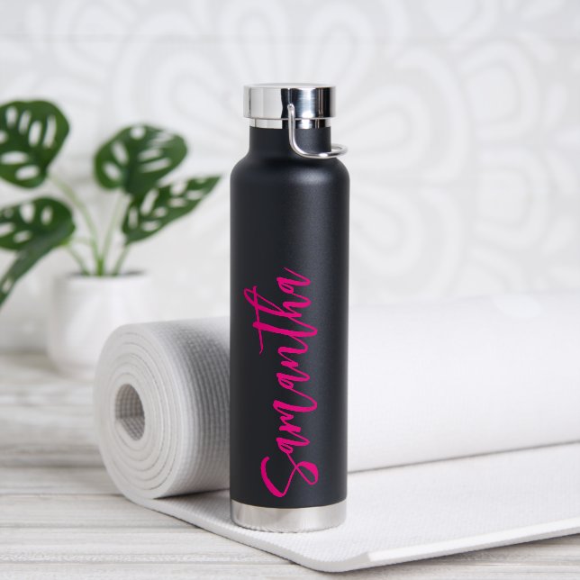 Personalized Script Your Name Neon Pink Party Water Bottle (Yoga)