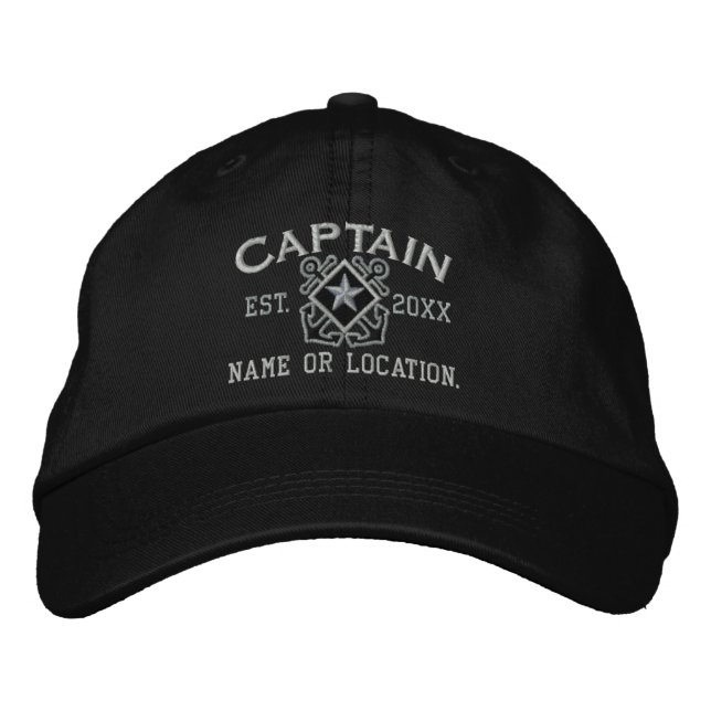 Personalized Sea Captain Nautical Star Embroidery Embroidered Hat (Front)