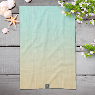 Personalized Sea Green Sand Orange Beach Tea Towel