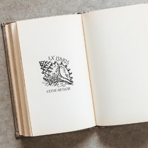 Personalized Sea Shell Ex Libris Bookplate Rubber Stamp