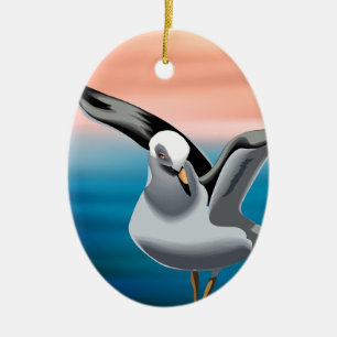Personalized Seagull and Sunset Beach Christmas Ceramic Tree Decoration