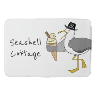 Personalized Seagull Illustration Bath Mat