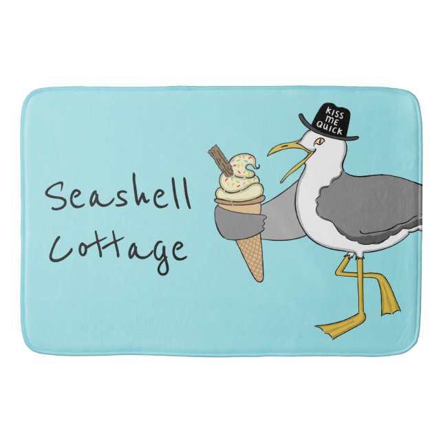 Personalized Seagull Illustration Bath Mat (Front)
