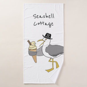 Personalized Seagull Illustration Bath Towel