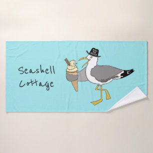 Personalized Seagull Illustration Bath Towel