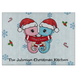 Personalized Seahorse Christmas Cutting Board