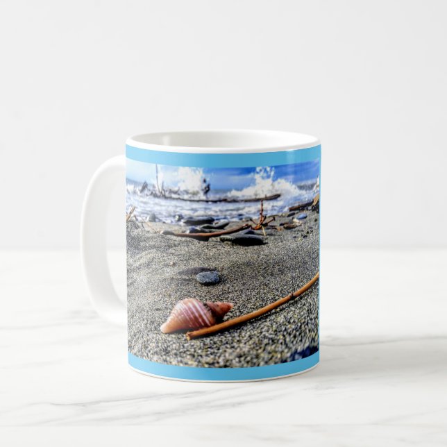 Personalized Seashell on the Beach Coffee Mug (Front Left)