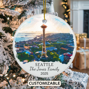 Personalized Seattle Ornament, Washington State Ceramic Tree Decoration